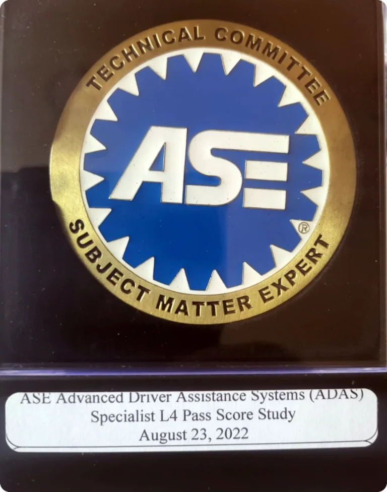 ASE Technical Committee Subject Matter Expert challenge coin in its presentation case, engraved for the ADAS Specialist L4 Pass Score Study, August 23, 2022